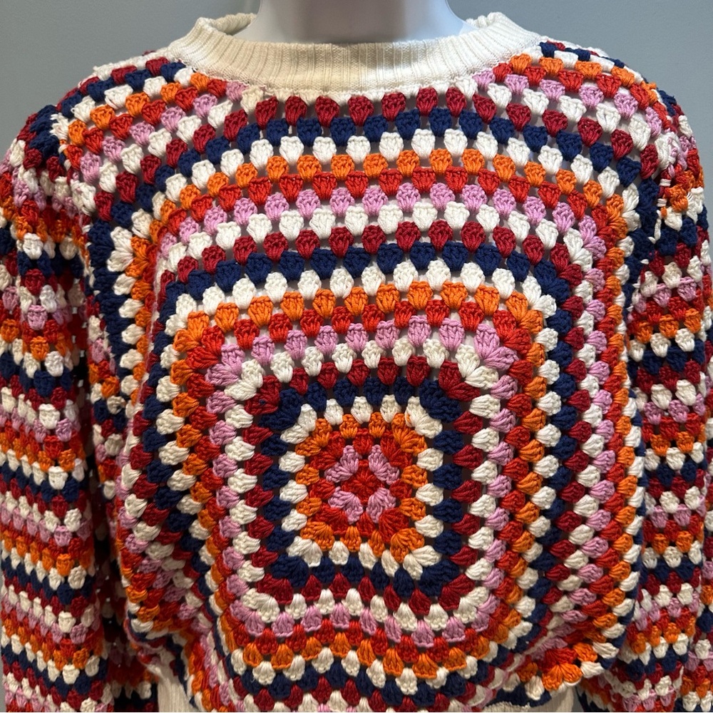 Farm Rio Multicolor Crochet Sweater Handmade Size Large NWT - Picture 7 of 16